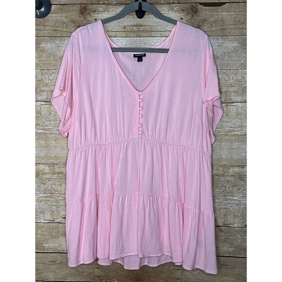 TORRID SIZE 2 (2X) RAYON SLUB TIERED BUTTON FRONT TOP PINK CUTE CASUAL GIRLIE - Picture 7 of 10